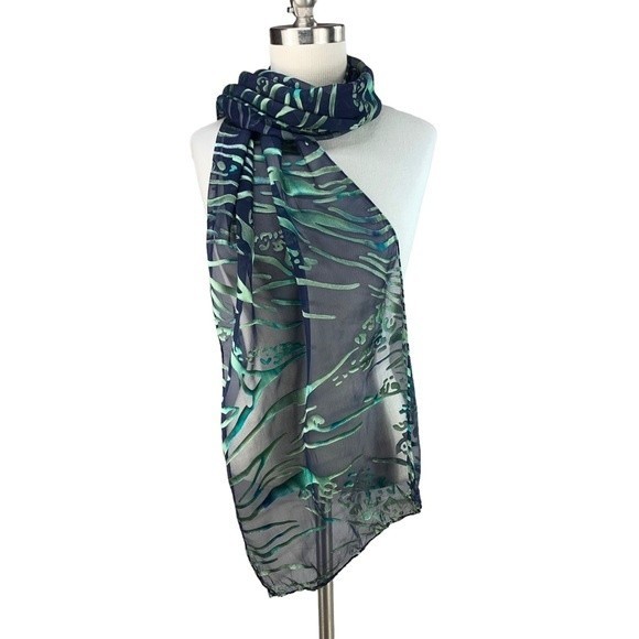 Hand Dyed Blue Green Turquoise Scarf Shapes of Water NWT - Picture 3 of 6